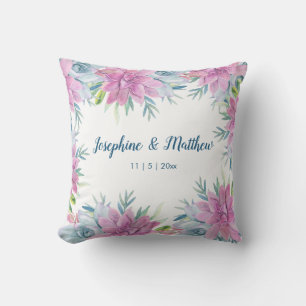Watercolor Succulents Personalized Wedding Throw Pillow