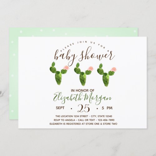 Watercolor  Succulents Polka Dots Baby Shower Invitation