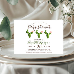 Watercolor Succulents Polka Dots Baby Shower Invitation