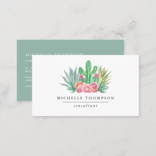 Watercolor Succulents QR Code Business Card