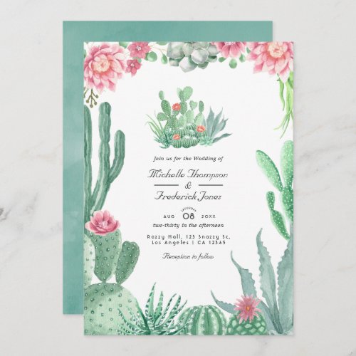 Watercolor Succulents QR Code RSVP Wedding Invitation