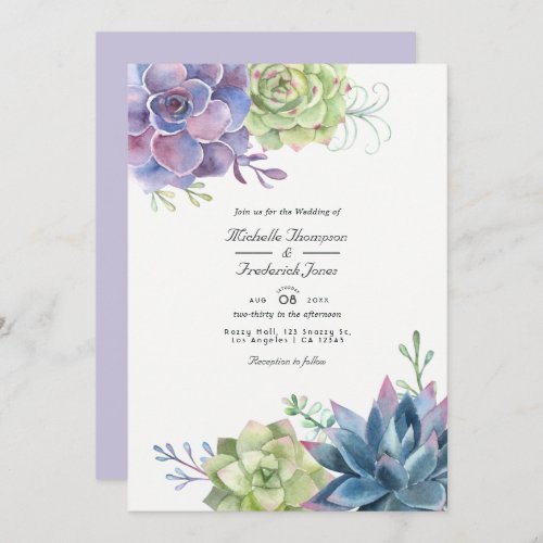 Watercolor Succulents QR Code RSVP Wedding Invitation
