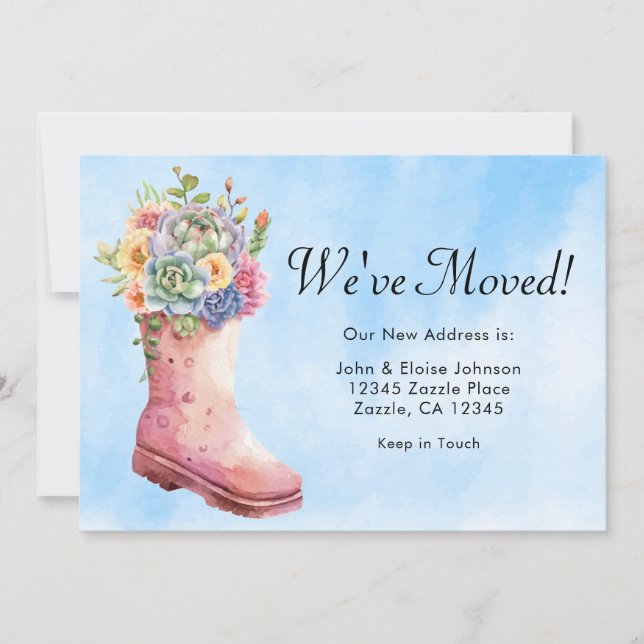 Watercolor Succulents Rainboot Moving Announcement (Front)
