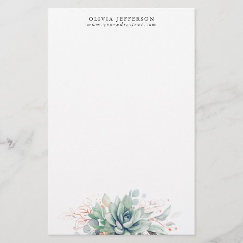 Watercolor Succulents Rose Gold Greenery Elegant Stationery