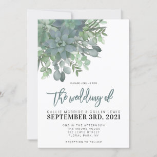 Watercolor Succulents Rustic Wedding Invitation