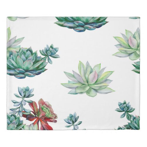 Watercolor succulents seamless pattern echeveria  duvet cover