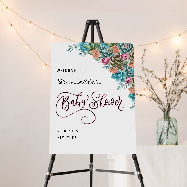 Watercolor Succulents Summer Baby Shower Welcome Foam Board (In Situ (Stand))