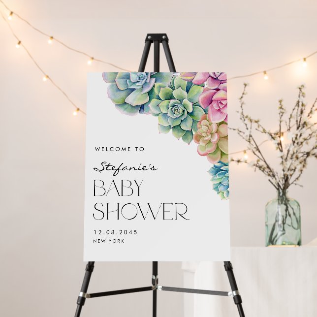 Watercolor Succulents Summer Baby Shower Welcome Foam Board (In Situ (Stand))