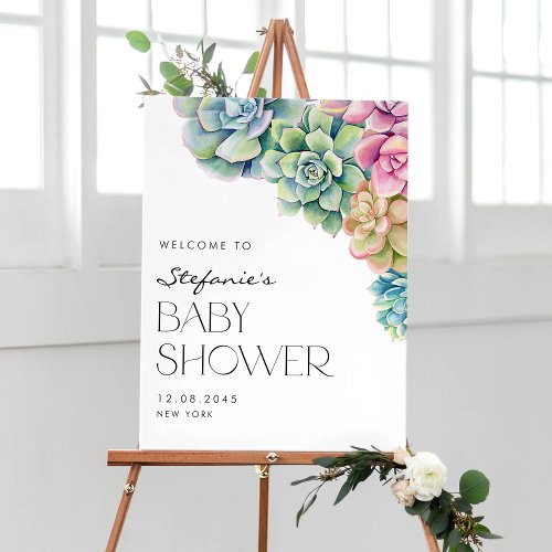 Watercolor Succulents Summer Baby Shower Welcome Poster
