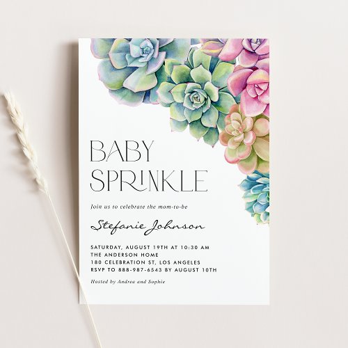 Watercolor Succulents Summer Baby Sprinkle Invitation