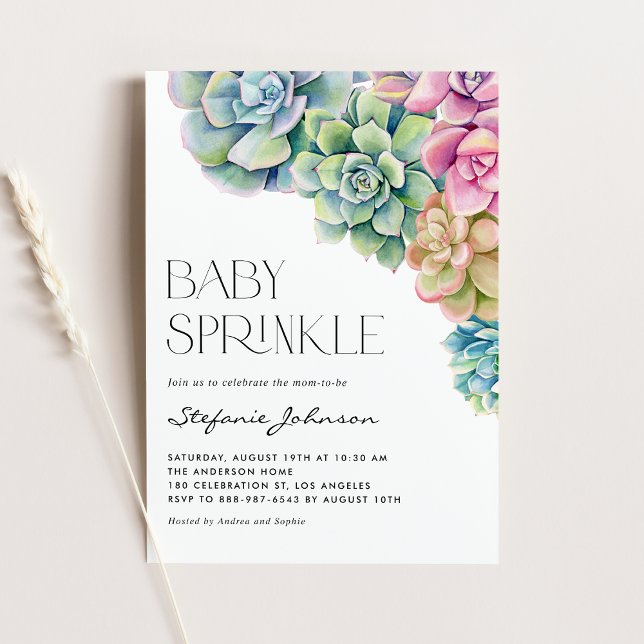 Watercolor Succulents Summer Baby Sprinkle Invitation (Creator Uploaded)
