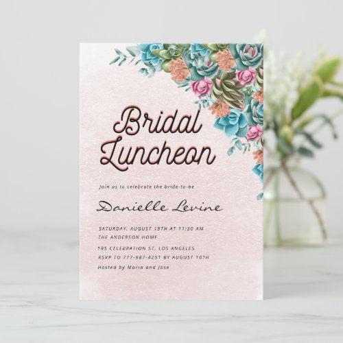 Watercolor Succulents Summer Bridal Luncheon Invitation
