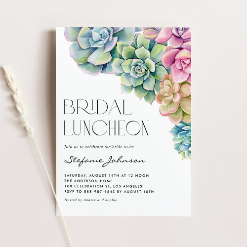 Watercolor Succulents Summer Bridal Luncheon Invitation