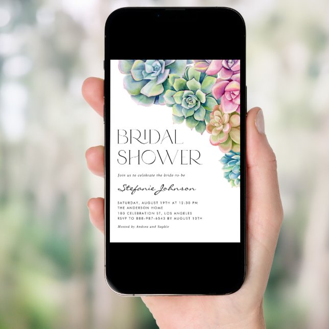 Watercolor Succulents Summer Bridal Shower Invitation (Front Digital)