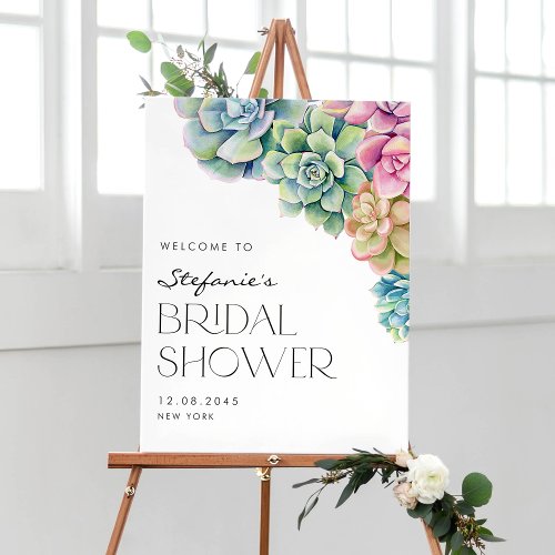 Watercolor Succulents Summer Bridal Shower Welcome Poster
