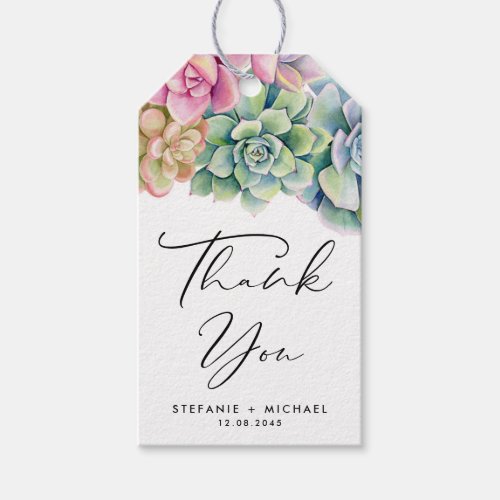 Watercolor Succulents Summer Wedding Thank You Gift Tags