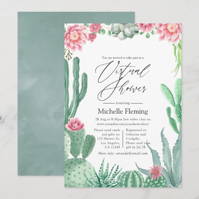 Watercolor Succulents Virtual Shower Invitation (Front/Back)