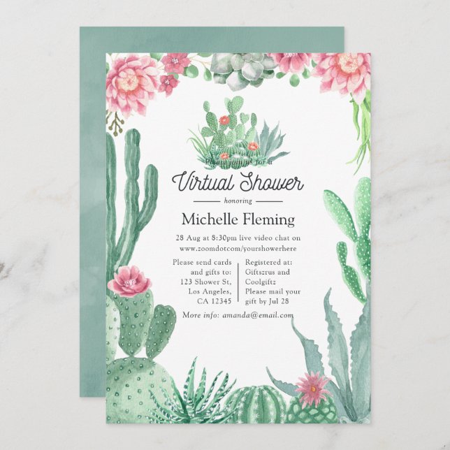 Watercolor Succulents Virtual Shower Invitation (Front/Back)