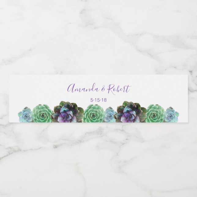 Watercolor Succulents water bottle label (Single Label)