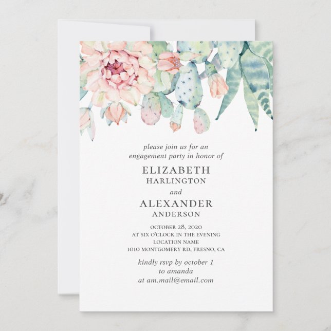 Watercolor succulents wedding. Cactus engagement Invitation (Front)