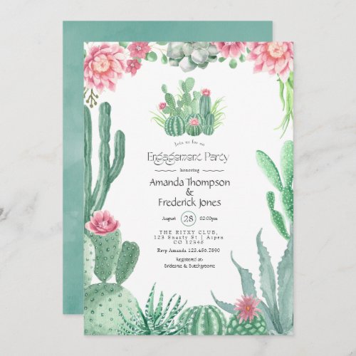 Watercolor Succulents Wedding Engagement Party Invitation