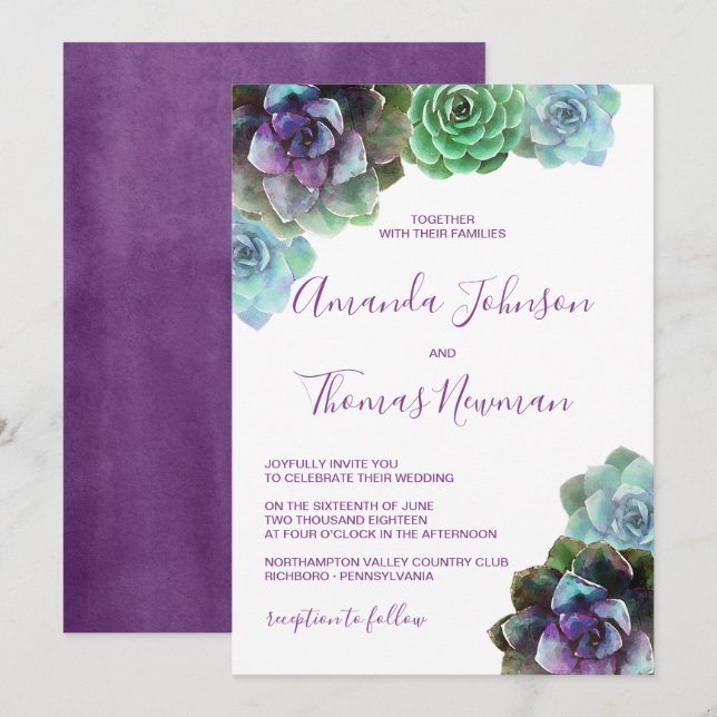 Watercolor Succulents | Wedding Invitation (Front/Back)