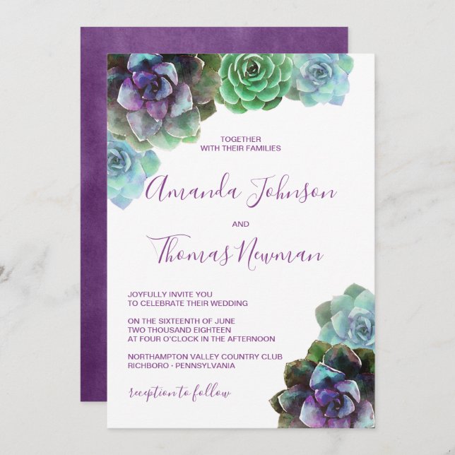 Watercolor Succulents | Wedding Invitation (Front/Back)