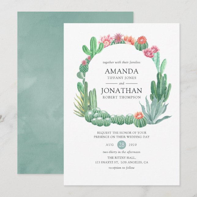 Watercolor Succulents Wedding Invitation (Front/Back)
