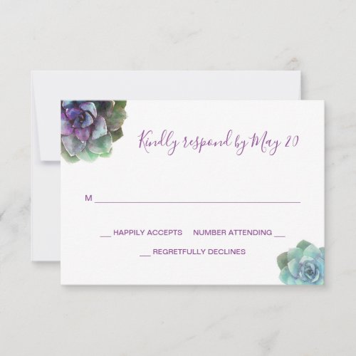 Watercolor Succulents Wedding Invitation RSVP Card
