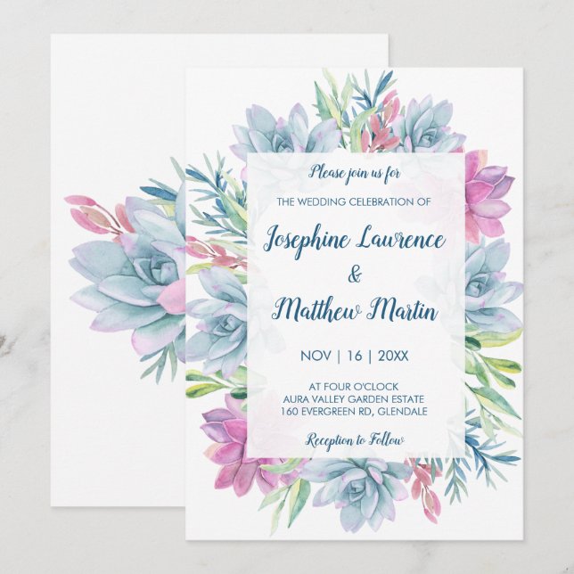 Watercolor Succulents Wedding Invitations (Front/Back)
