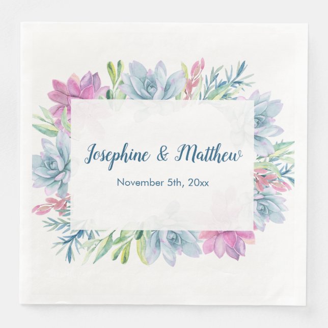 Watercolor Succulents Wedding Napkins (Front)