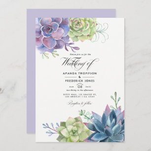 Watercolor Succulents Wedding Photo Invitation