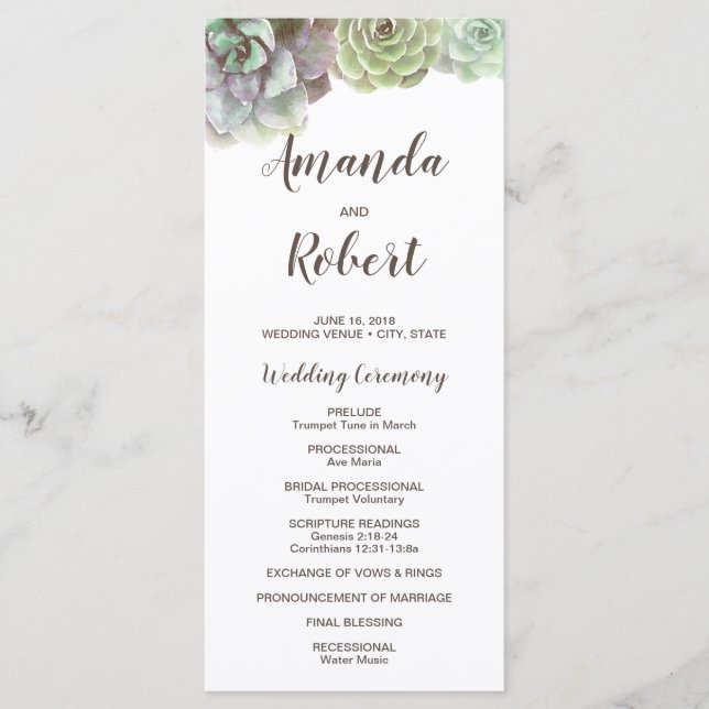 Watercolor Succulents | Wedding Program (Front)