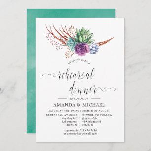 Watercolor Succulents Wedding Rehearsal Dinner Invitation