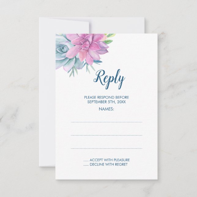 Watercolor Succulents Wedding Reply Cards (Front)