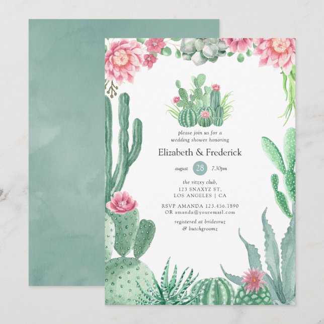 Watercolor Succulents Wedding Shower Invitation (Front/Back)