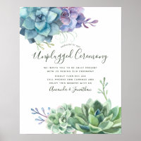 Watercolor Succulents Wedding Unplugged Ceremony Poster