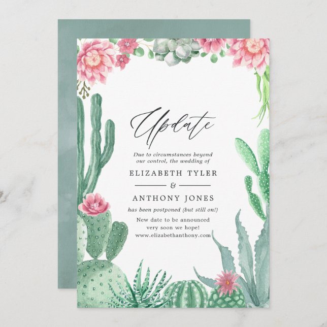 Watercolor Succulents Wedding Update Invitation (Front/Back)