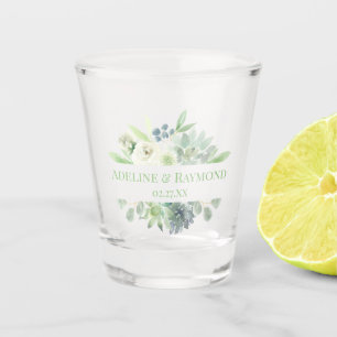Watercolor Succulents White Floral Monogram Shot Glass