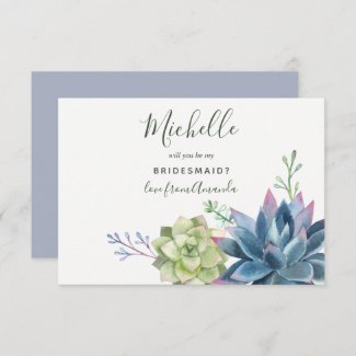 Watercolor Succulents Will You Be My Bridesmaid Invitation