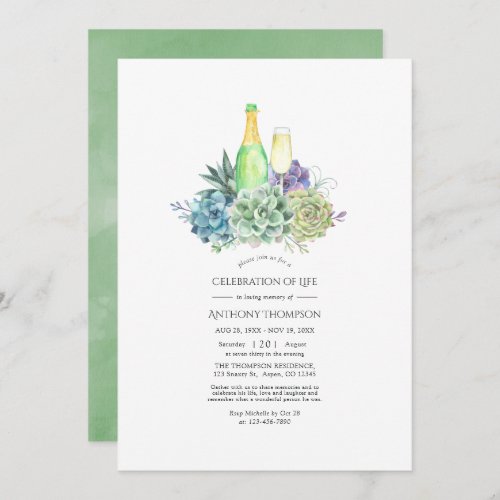 Watercolor Succulents Wine Celebration of Life Invitation