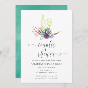 Watercolor Succulents Wine Tasting Couples Shower Invitation