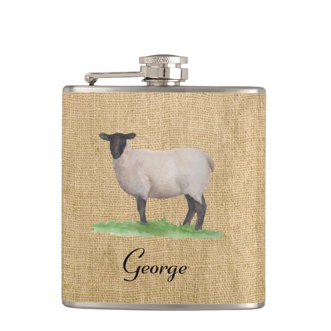 Watercolor Suffolk Sheep Flask (Front)