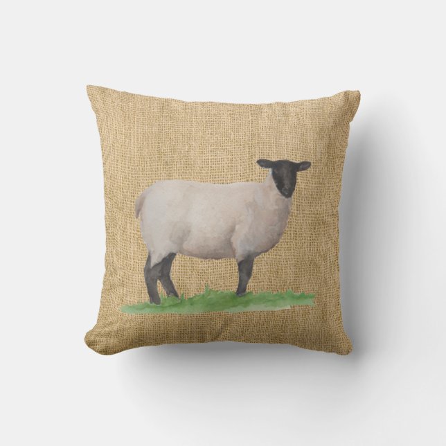 Watercolor Suffolk Sheep Throw Pillow (Front)