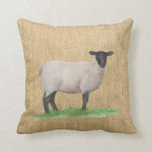Watercolor Suffolk Sheep Throw Pillow