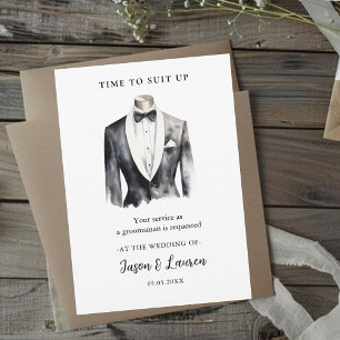 Watercolor Suit Groomsman Proposal request Invitation