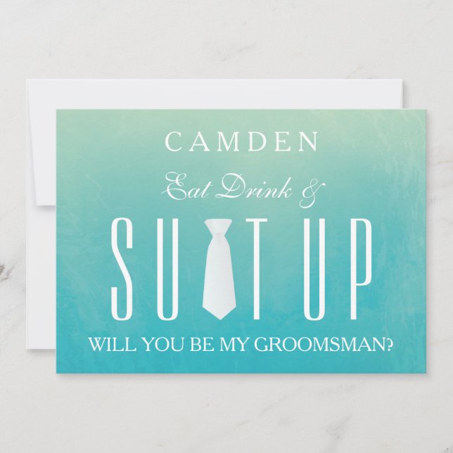 Watercolor Suitup Will you be my groomsman Invitation (Front)