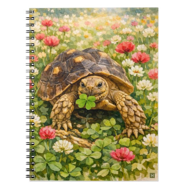 Watercolor Sulcata Tortoise with lucky clover Notebook (Front)