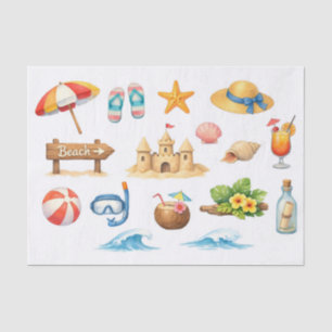Watercolor Summer Beach Fun Tissue Paper