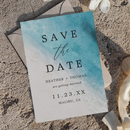 Watercolor Summer Beach Ocean CoastalSave The Date Save The Date